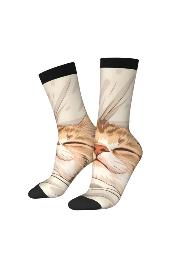 Sleeping Cat In Blanket Print Adult Socks for Men & Women,Calf Socks, Ankle Socks,Boots Socks,Breathable Casual Sock,Unisex Crew Socks
