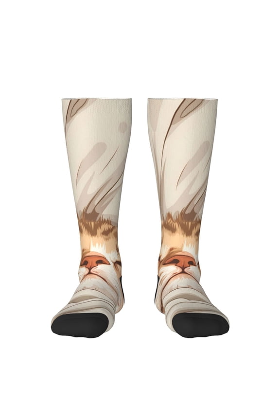 Sleeping Cat In Blanket Print Gift Stocking Stuffers,Adult Stockings,Novelty Socks,Funny Socks Birthday Running Walking Sleeping