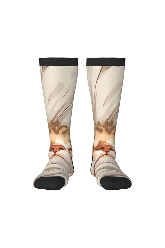 Sleeping Cat In Blanket Print Gift Stocking Stuffers,Adult Stockings,Novelty Socks,Funny Socks Birthday Running Walking Sleeping