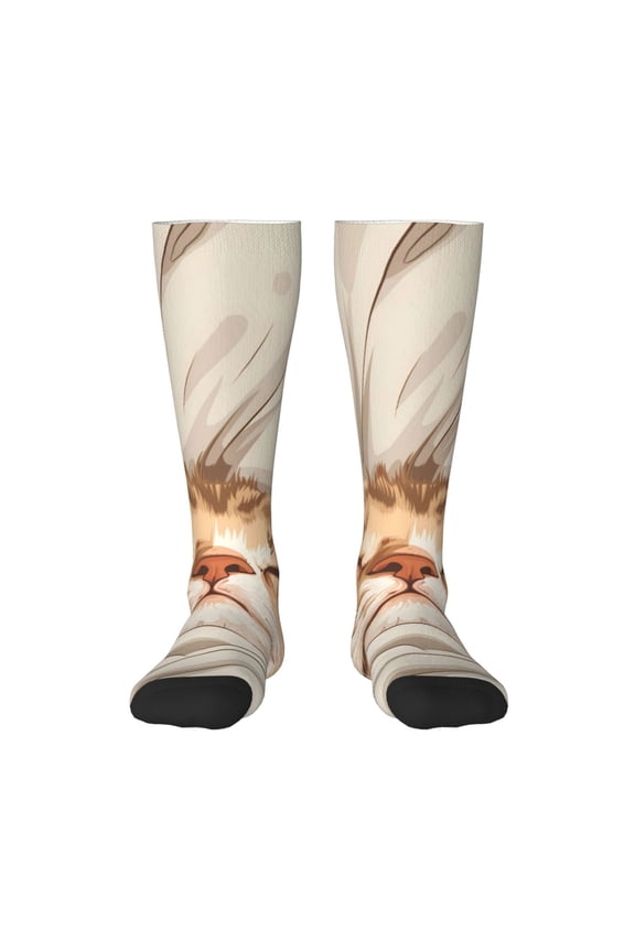 Sleeping Cat In Blanket Print Gift Stocking Stuffers,Adult Stockings,Novelty Socks,Funny Socks Birthday Running Walking Sleeping