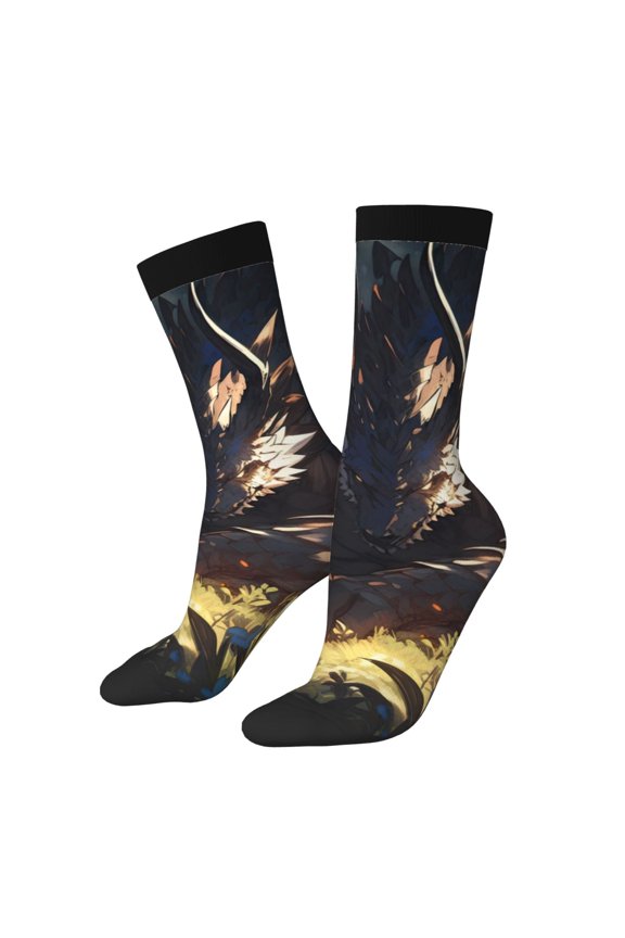 Sleeping Dragon In Forest Print Adult Socks for Men & Women,Calf Socks, Ankle Socks,Boots Socks,Breathable Casual Sock,Unisex Crew Socks