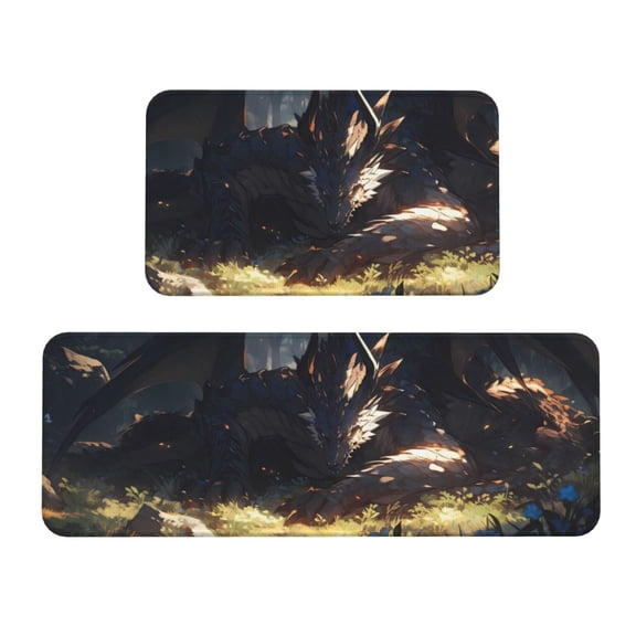 Logiee Sleeping Dragon In Forest Print Kitchen Mats for Floor Sets of 2,Waterproof Kitchen Rugs,Non Slip Comfort Standing Mat Rug for Home,Runner,Sink,Office,Laundry