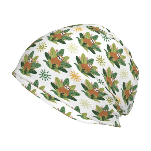 Logiee Sloth Sitting Tropical Leaves Print Unisex Knit Beanie for Men Women Winter Hat,Beanies Skull Caps