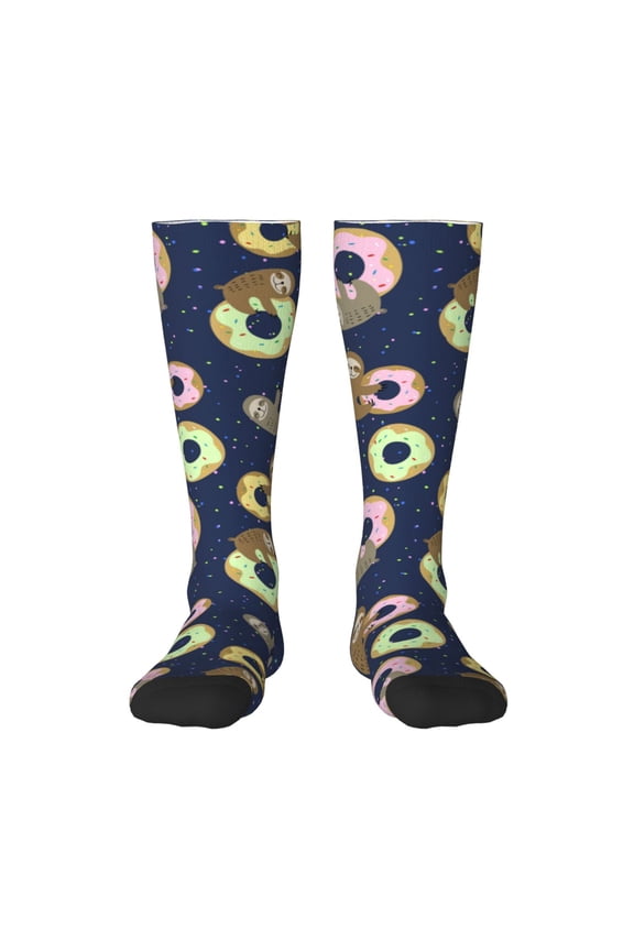 Sloth with Donuts Print Gift Stocking Stuffers,Adult Stockings,Novelty Socks,Funny Socks Birthday Running Walking Sleeping