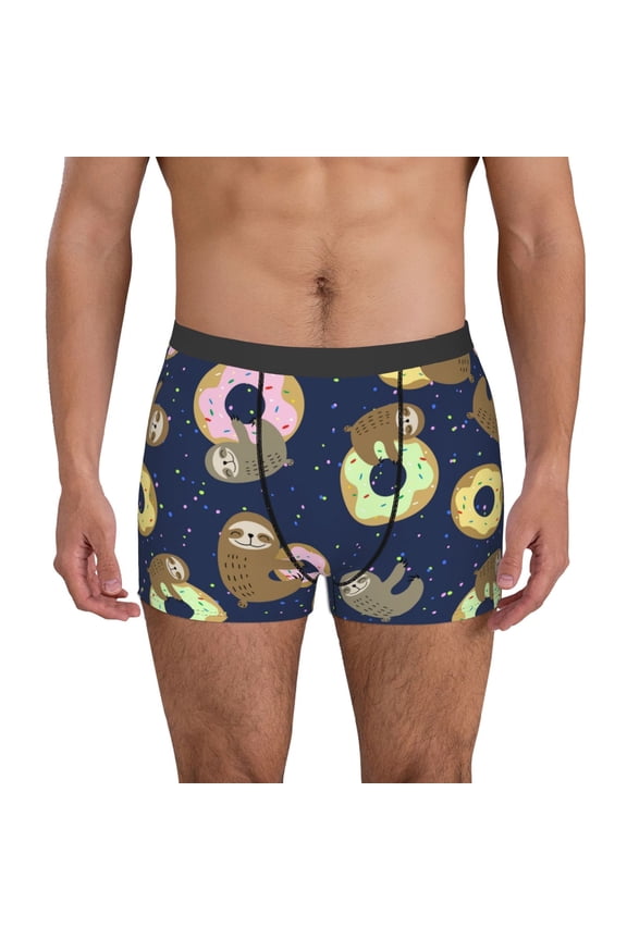 Sloth with Donuts Print Mens Boxer Briefs,Boxer Briefs for Men,Breathable Stretch Underwear,Boys Boxer Briefs-Small