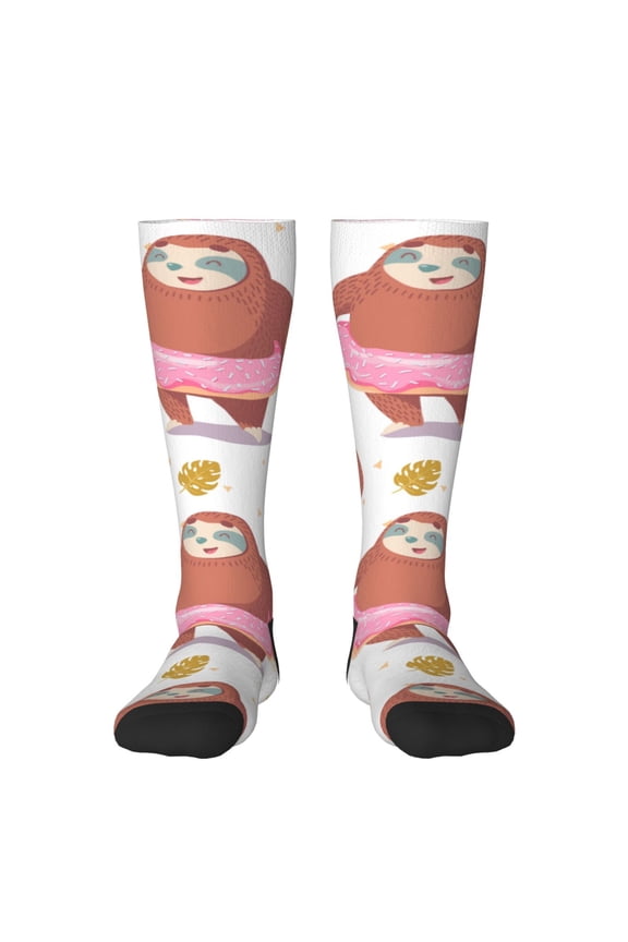 Sloth with Donuts1 Print Gift Stocking Stuffers,Adult Stockings,Novelty Socks,Funny Socks Birthday Running Walking Sleeping