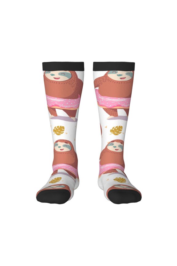 Sloth with Donuts1 Print Gift Stocking Stuffers,Adult Stockings,Novelty Socks,Funny Socks Birthday Running Walking Sleeping