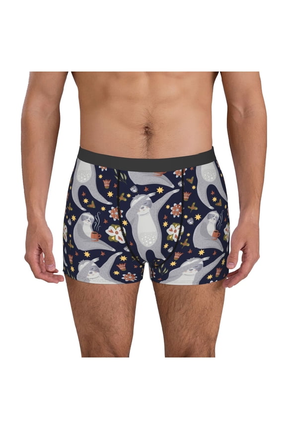 Sloths Dancing Print Mens Boxer Briefs,Boxer Briefs for Men,Breathable Stretch Underwear,Boys Boxer Briefs-Large