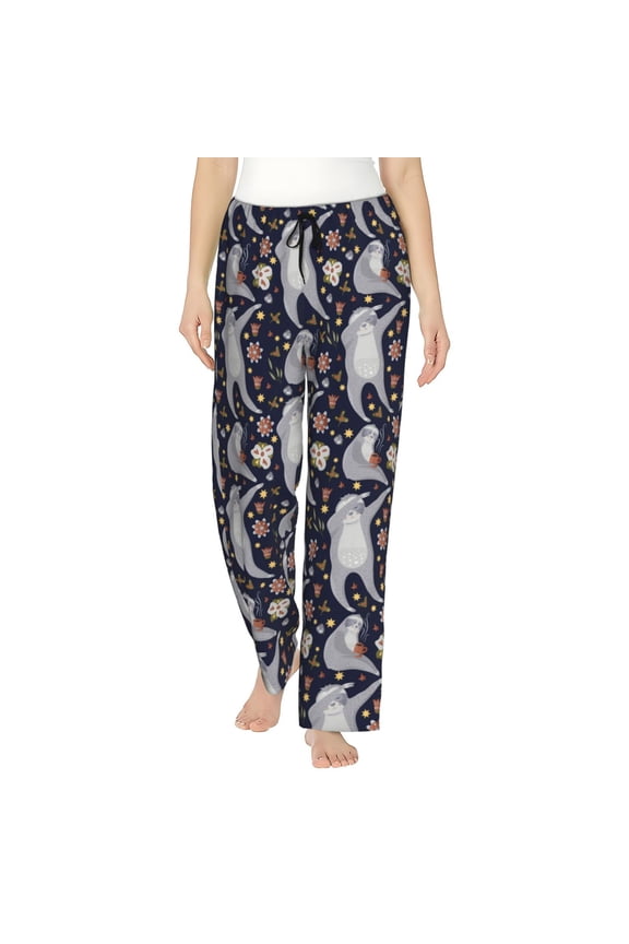 Sloths Dancing Print Women Pajama Pants,Comfy Pj Bottom with Pockets & Drawstring,Stretch Casual Sleepwear-Medium
