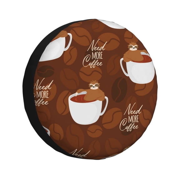 Logiee Sloths Need More Coffee Print Spare Tire Cover, Universal Wheel Protectors,Waterproof Dust-Proof UV Sun Wheel Tire Cover,Fit for SUV, RV, Travel Trailer, Truck-14 inch