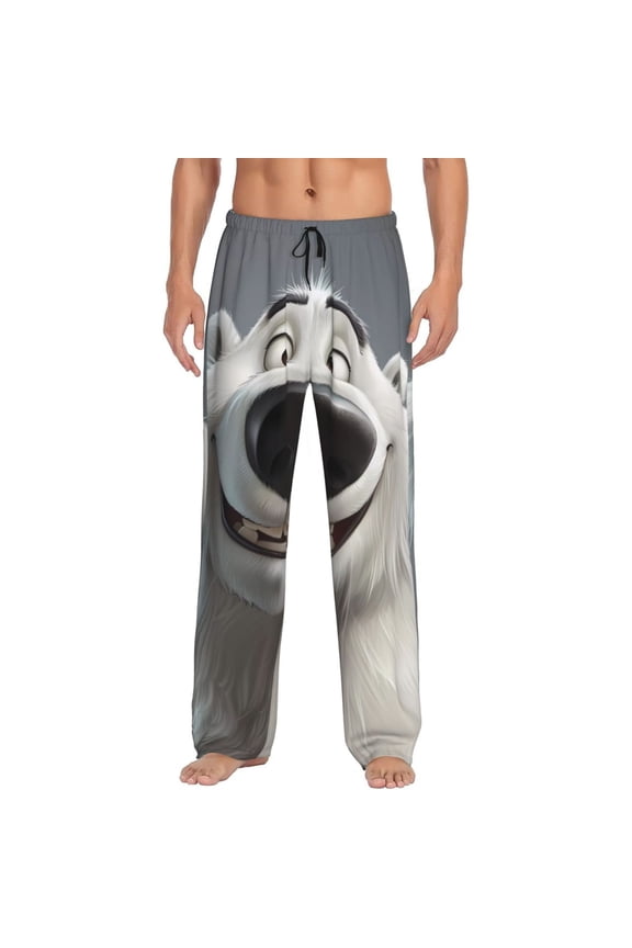 Smiling Polar Bear Print Pajama Pants for Men,Men’s Pajama Bottoms,Mens PJ Pants with Pockets & Button Fly-3X-Large