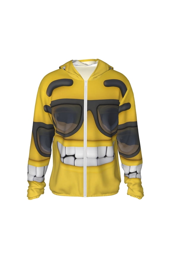 Smiling With Sunglasses Print Men's Women Light Jacket Full Zip Sun Protection Hoodie Long Sleeve Sun Shirts for Men Hiking Fishing Zip Pockets-Medium