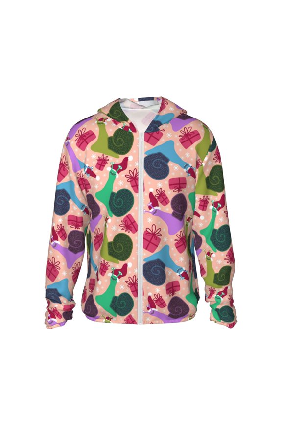 Snails Print Men's Women Light Jacket Full Zip Sun Protection Hoodie Long Sleeve Sun Shirts for Men Hiking Fishing Zip Pockets-Medium