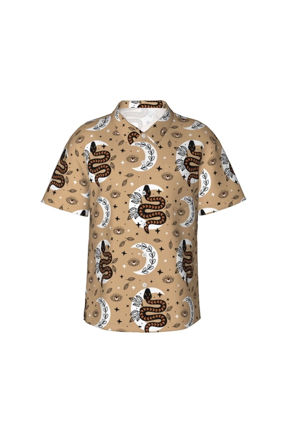 Snake And Flower Print Mens Hawaiian Shirts,Loose-Fit Short Sleeve Button Down Tropical Aloha Beach Shirt,Summer Vacation Wedding Tops,Medium