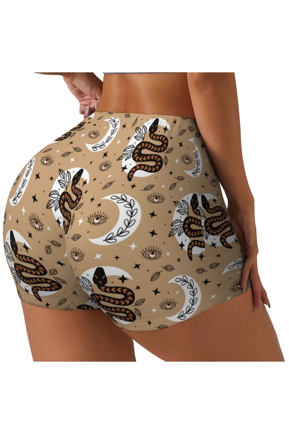 Snake And Flower Print Women's Biker Shorts,Workout Gym Shorts,Scrunch Shorts,Tummy Control Hidden Scrunch Running Yoga Shorts-Medium