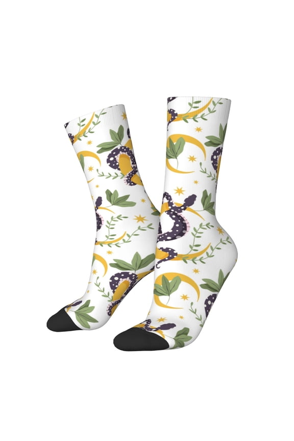 Snake And Moon Print Adult Socks for Men & Women,Calf Socks, Ankle Socks,Boots Socks,Breathable Casual Sock,Unisex Crew Socks