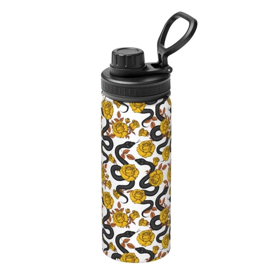 Logiee Snake And Rose Print Water Bottle,18oz Sports Insulated Kettle for Cycling Gym Basketball Outdoor, Suitable as a Present