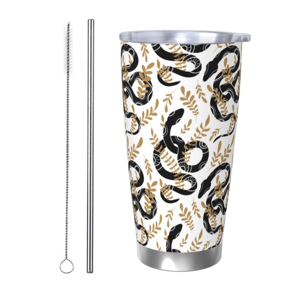 Logiee Snake Print 20OZ Car Cup with Lid, Stainless Steel Vacuum Insulated Double Wall Travel Tumbler, Durable Insulated Coffee Mug,Thermal Cup with Straw-Straw Two-piece Set