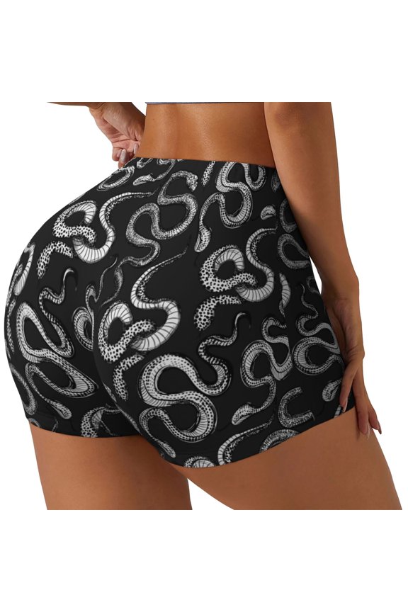 Snake Print Women's Biker Shorts,Workout Gym Shorts,Scrunch Shorts,Tummy Control Hidden Scrunch Running Yoga Shorts-Large