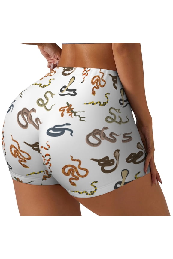 Snake Print Women's Biker Shorts,Workout Gym Shorts,Scrunch Shorts,Tummy Control Hidden Scrunch Running Yoga Shorts-XX-Large