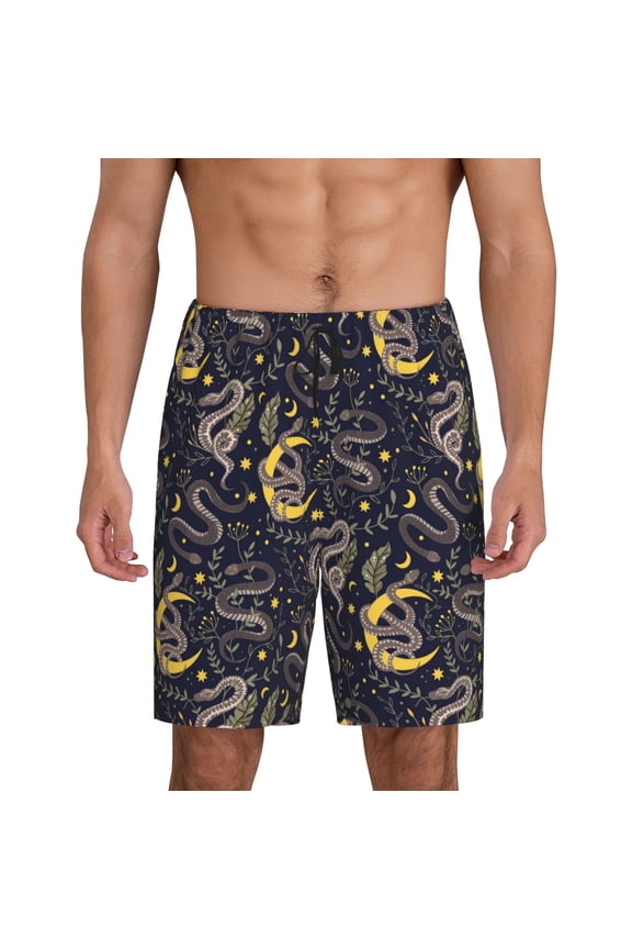Snake Sleep Print Men's Pajama Shorts with Drawstring & Pockets,Sleep Shorts for Men,Sleepwear Bottoms,Elastic Waistband Loungewear-Medium