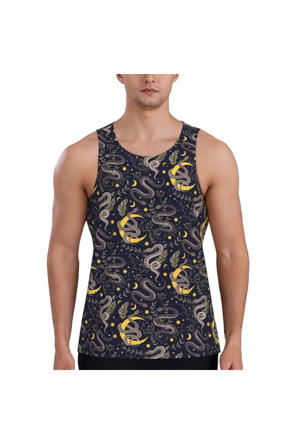 Snake Sleep Print Men's Workout Tank Top,Quick Dry Workout Tank Top,Gym Muscle Tee,Fitness Bodybuilding Sleeveless T Shirt-Large