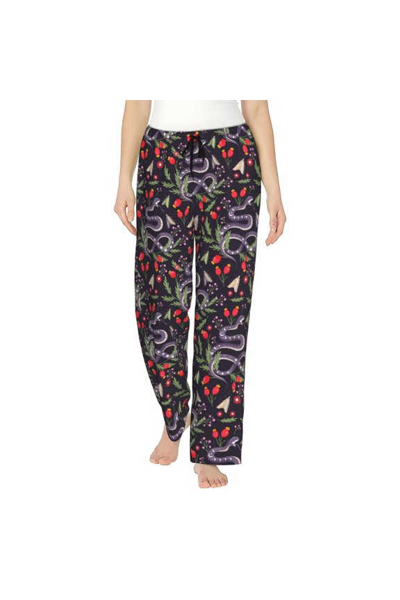 Snakes And Snake Fruit Print Women Pajama Pants,Comfy Pj Bottom with Pockets & Drawstring,Stretch Casual Sleepwear-Large