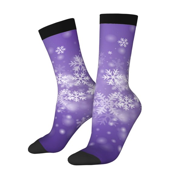 Logiee Snowfall Sky White Purple Print Adult Socks for Men & Women,Calf Socks, Ankle Socks,Boots Socks,Breathable Casual Sock,Unisex Crew Socks