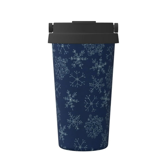 Logiee Snowflake Dark Blue Print Stainless Steel Coffee Tumbler, Travel Coffee Mug, Insulated Coffee Mug with Lid, Spill Proof Coffee Cup, Portable Thermal Mug
