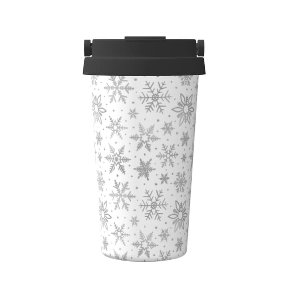 Logiee Snowflake Minimalist Print Stainless Steel Coffee Tumbler, Travel Coffee Mug, Insulated Coffee Mug with Lid, Spill Proof Coffee Cup, Portable Thermal Mug