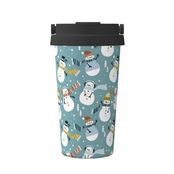 Logiee Snowflake Scarf Snowman Print Stainless Steel Coffee Tumbler, Travel Coffee Mug, Insulated Coffee Mug with Lid, Spill Proof Coffee Cup, Portable Thermal Mug