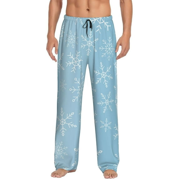 Logiee Snowflake Snowing Print Pajama Pants for Men,Men’s Pajama Bottoms,Mens PJ Pants with Pockets & Button Fly-Small