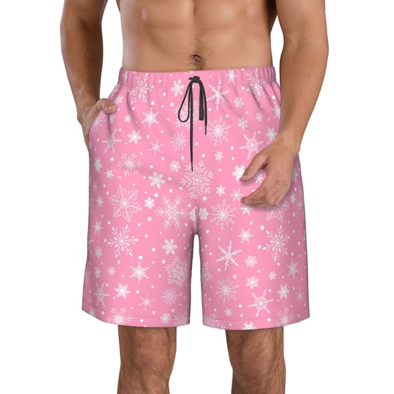 Logiee Snowflake pink backgrounds Print Mens Swim Trunks Quick Dry Board Shorts,Breathable Hawaii Beach Shorts Swimwear Bathing Suits-Small