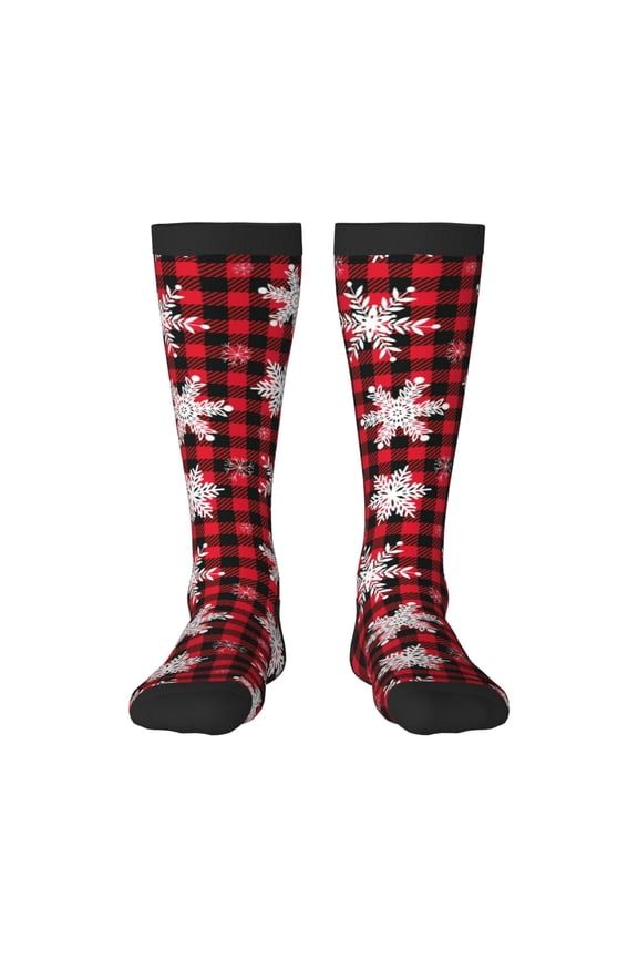 Snowflakes On A Buffalo Plaid Print Gift Stocking Stuffers,Adult Stockings,Novelty Socks,Funny Socks Birthday Running Walking Sleeping