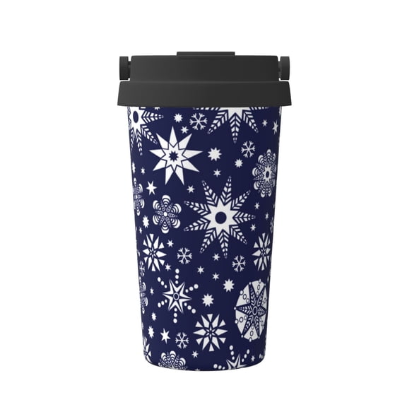 Logiee Snowflakes2 Print Stainless Steel Coffee Tumbler, Travel Coffee Mug, Insulated Coffee Mug with Lid, Spill Proof Coffee Cup, Portable Thermal Mug