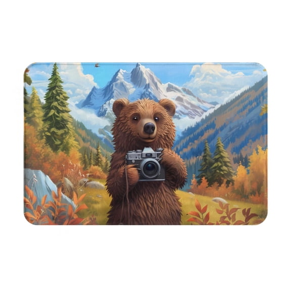 Logiee Snowy Mountain Photography Bear Print Welcome Mats for Entryway,Door Mat for Front Door,Entry Mat,Doormat for Garden, Garage, Patio, Home, Porch Decor