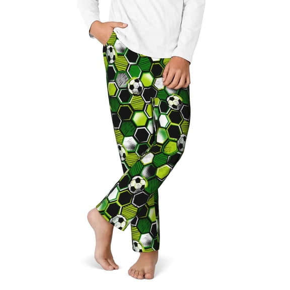 Logiee Soccer1 Print Teenagers' Pajama Pants ,Boys Bottoms,Long Sleep Pants,PJ Lounge Pants with Drawstring Pockets-Large