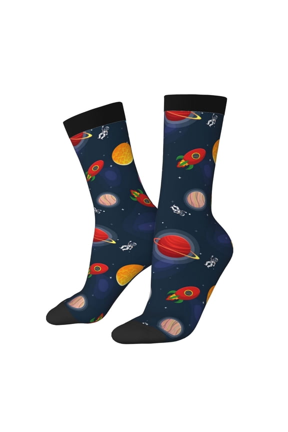 Space Cartoon Print Adult Socks for Men & Women,Calf Socks, Ankle Socks,Boots Socks,Breathable Casual Sock,Unisex Crew Socks