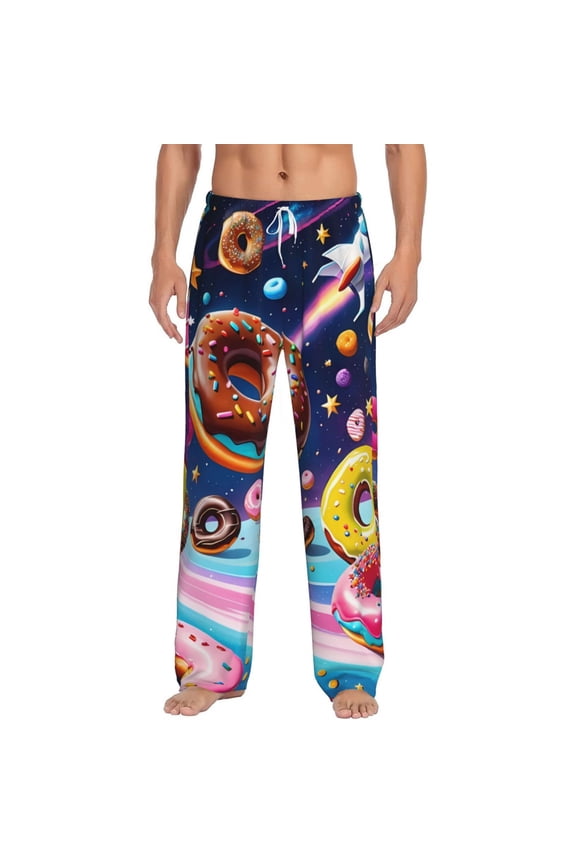 Space Colorful Donut Print Pajama Pants for Men,Men’s Pajama Bottoms,Mens PJ Pants with Pockets & Button Fly-3X-Large