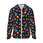 Logiee Space D Print Mens Women Light Jacket Full Zip Sun Protection Hoodie Long Sleeve Sun Shirts for Men Hiking Fishing Zip Pockets-3X-Large