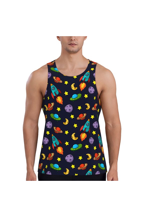 Space D Print Men's Workout Tank Top,Quick Dry Workout Tank Top,Gym Muscle Tee,Fitness Bodybuilding Sleeveless T Shirt-4X-Large