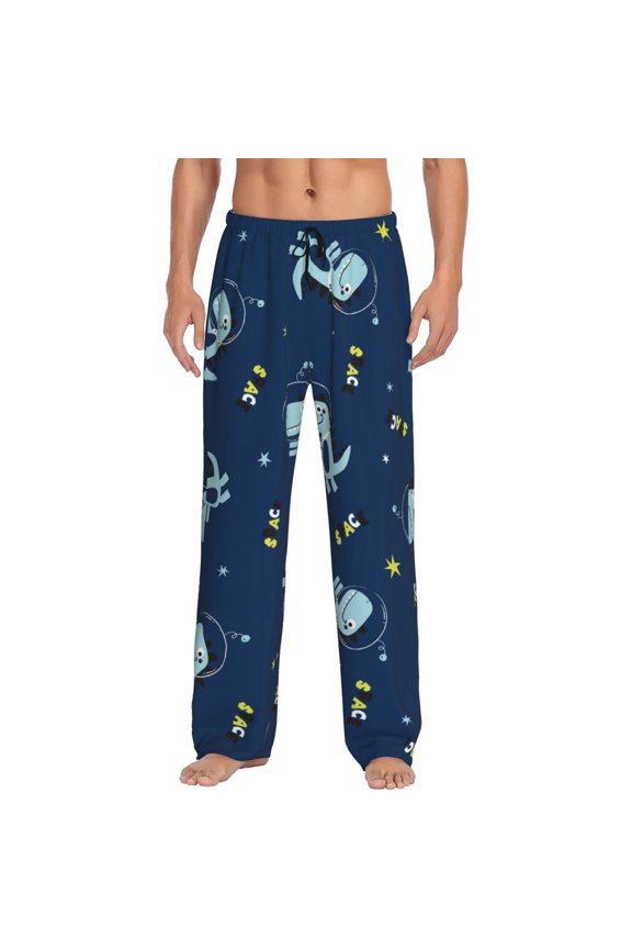 Space Dinosaur Print Pajama Pants for Men,Men’s Pajama Bottoms,Mens PJ Pants with Pockets & Button Fly-Medium