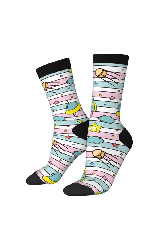 Space Doodle Print Adult Socks for Men & Women,Calf Socks, Ankle Socks,Boots Socks,Breathable Casual Sock,Unisex Crew Socks