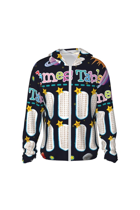 Space Math Times Tables Print Men's Women Light Jacket Full Zip Sun Protection Hoodie Long Sleeve Sun Shirts for Men Hiking Fishing Zip Pockets-Medium