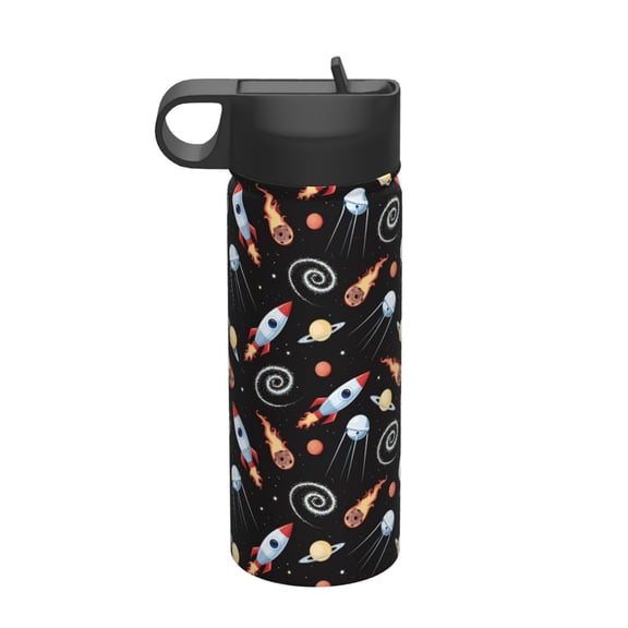 Logiee Space Rocket Print 18oz Sports Insulated Kettle With Straw,Insulated Water Bottle For Running Hiking Cycling Climbing,Man Womans Insulated Water Bottle