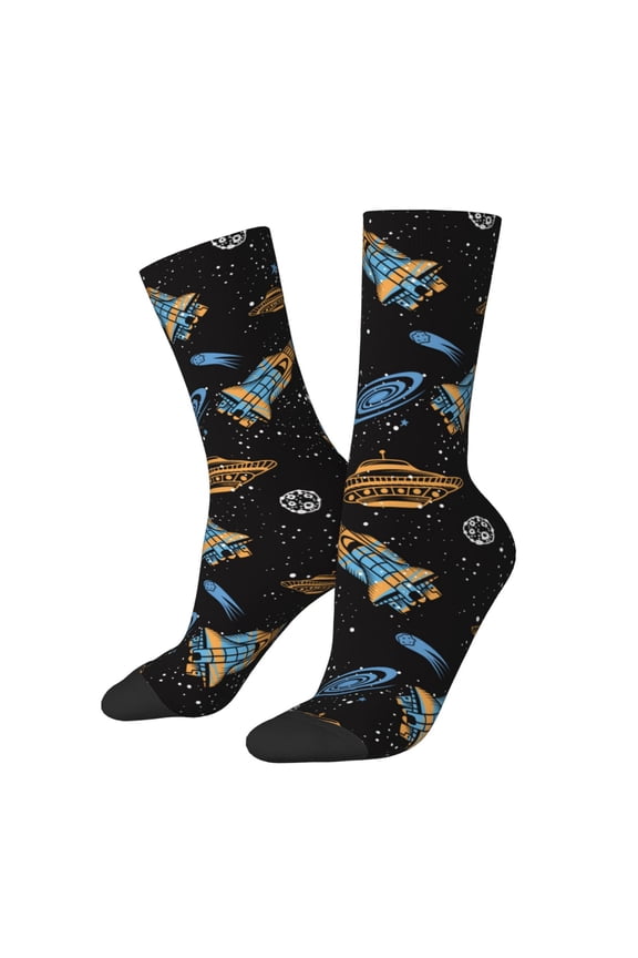 Space Rocket Print Adult Socks for Men & Women,Calf Socks, Ankle Socks,Boots Socks,Breathable Casual Sock,Unisex Crew Socks