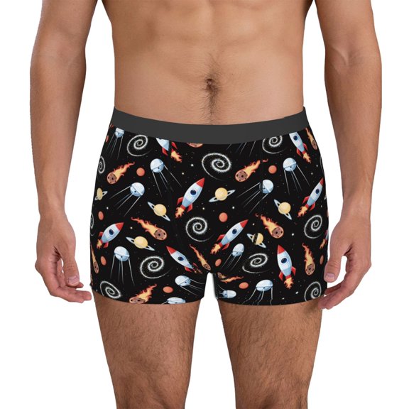 Logiee Space Rocket Print Mens Boxer Briefs,Boxer Briefs for Men,Breathable Stretch Underwear,Boys Boxer Briefs-Medium