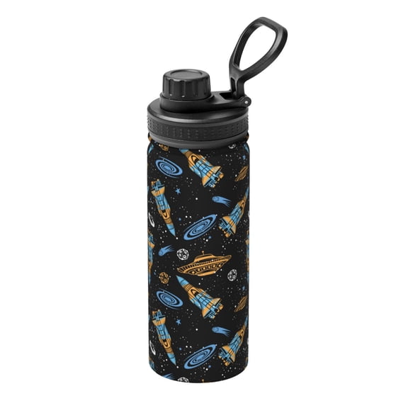 Logiee Space Rocket Print Water Bottle,18oz Sports Insulated Kettle for Cycling Gym Basketball Outdoor, Suitable as a Present