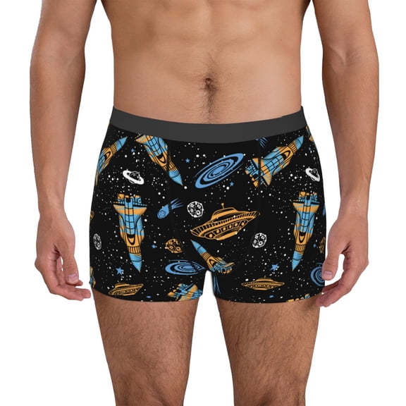 Logiee Space Rockets Print Mens Boxer Briefs,Boxer Briefs for Men,Breathable Stretch Underwear,Boys Boxer Briefs-Small