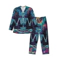 thumbnail image 1 of Logiee Space Skeleton Meditation Print Mens Long Sleeve Pajama Set,Notched Collar Pajamas for Men, Men's Sleepwear,Mens Sleepwear with Pockets & Button Down-Medium, 1 of 7